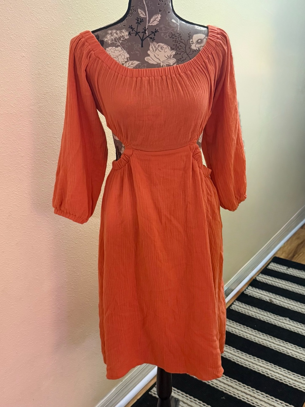 Bohme Coral Peasant Midi Dress
